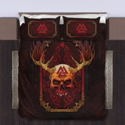 Viking Quilt Bedding Set – Abstract Red Viking Skull Art Bold Design Viking Quilt Bedding Set – Abstract Red Viking Skull Art Bold Design