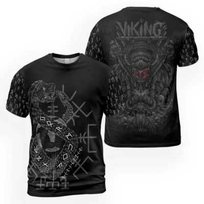 Mens Viking Shirt Featuring Jormungandr – Son Of Loki With Ancient Rune Symbol