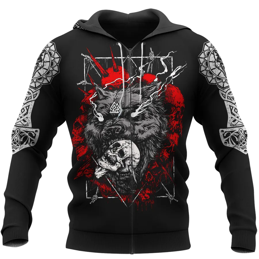 Viking Hoodies – Norse Wolf Design with Skull Fierce Fusion Viking Hoodies – Norse Wolf Design with Skull Fierce Fusion