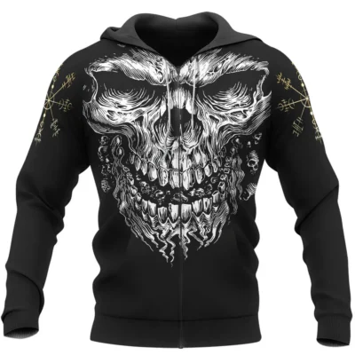 Hoodie Viking – Bearded Viking Skull – Compass Norse Guiding Spirit