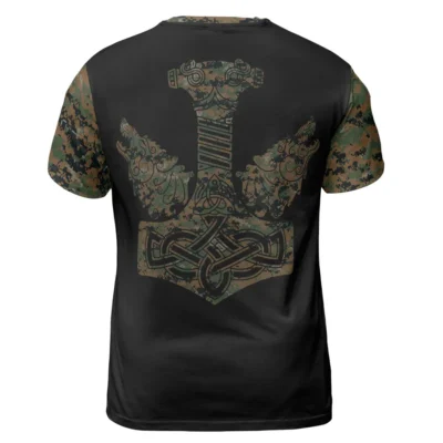 Norse T Shirt – Viking Skull Art with Camouflage Pattern