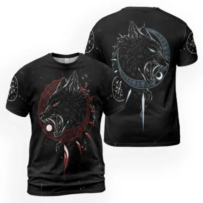 Norse Tee – Bold Wolf T Shirt Featuring Hati And Skoll From Norse Mythology