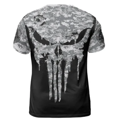 Norse Tee – Evil Viking Skull Drawing with Dripping Camouflage Pattern