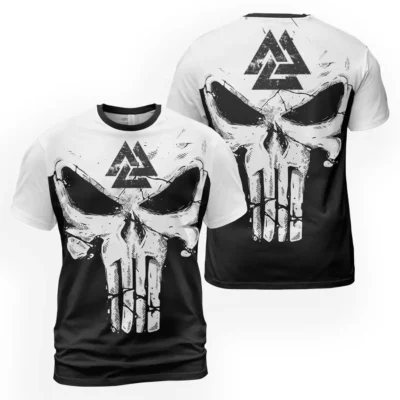 Norse Tee – Powerful Skull On T Shirt With Valknut Symbol