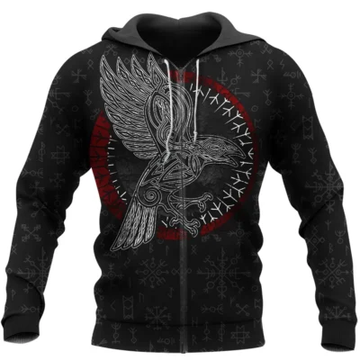 Raven Hoodie – Hoodie Viking With Legendary Hammer And Spear Of Odin