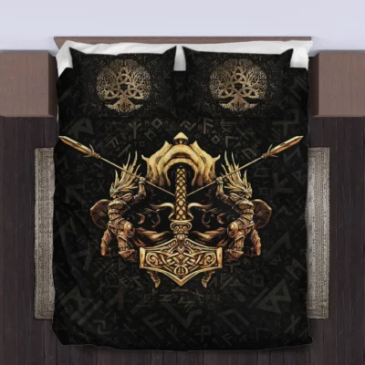 Viking Quilt Bedding Set – Norse Valkyrie Art Heroic Design