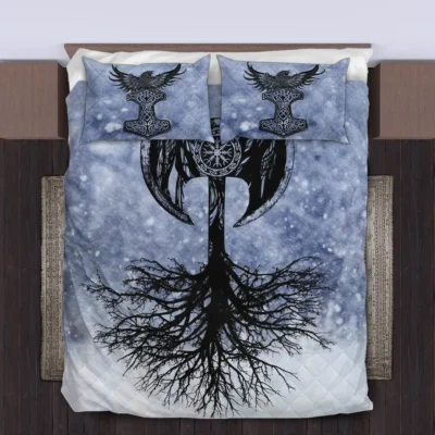Viking Quilt Bedding Set – Yggdrasil Art – Norse Axe Warrior Design