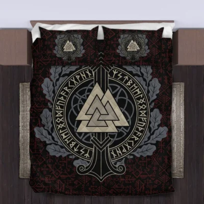 Viking Quilt Bedding Set – Valknut Symbol Mystic Power