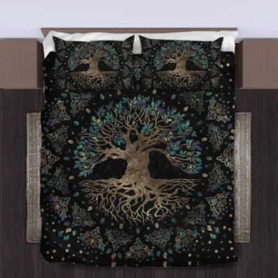 Viking Quilt Bedding Set – Tree of Life Drawings Timeless Harmony