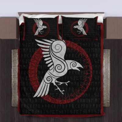Viking Quilt Bedding Set – Norse Raven Rune Ancient Insight