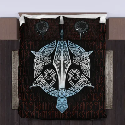 Viking Quilt Bedding Set – Munin and Hugin – Viking Celtic Legendary Guardians Viking Quilt Bedding Set – Munin and Hugin – Viking Celtic Legendary Guardians
