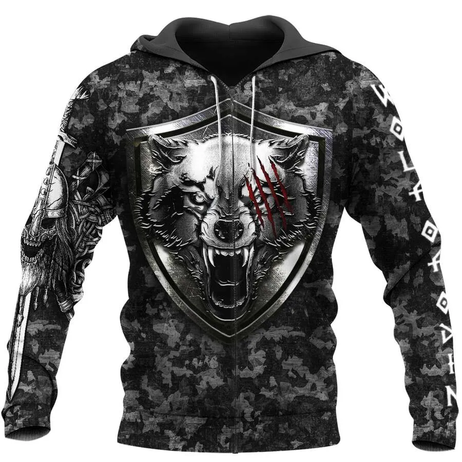 Viking Hoodies – Camo Wolf Hoodies – Mjolnir Art Thunder Style Viking Hoodies – Camo Wolf Hoodies – Mjolnir Art Thunder Style
