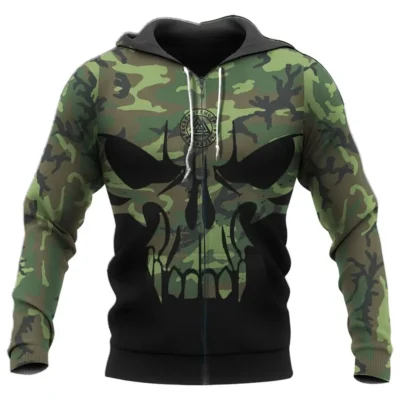 Viking Hoodie – Hoodie Skull Camo – Yggdrasil Art Legendary Style