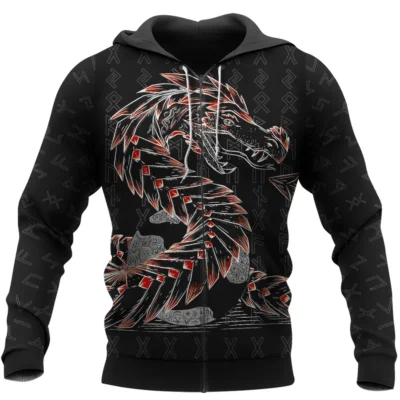 Viking Hoodies – Jormungandr Rune Serpent Power Design