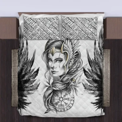 Viking Quilt Bedding Set – Valkyrie Artwork Divine Warrior Design Viking Quilt Bedding Set – Valkyrie Artwork Divine Warrior Design
