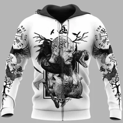 Viking Hoodies – Norse Mythology Art – Raven Wolf Serpent
