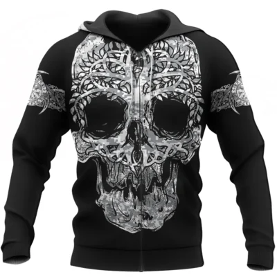 Viking Hoodie – Skull Yggdrasil Art Featuring the Power of Fenrir Symbol