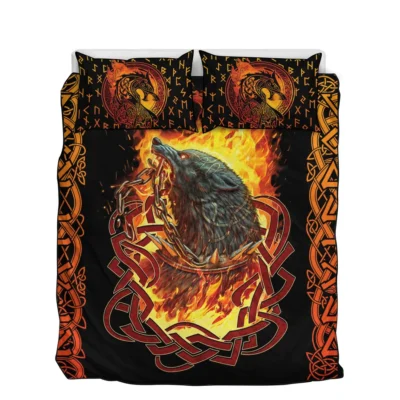 Viking Quilt Bedding Set – Fierce Fenrir Artwork Design Viking Quilt Bedding Set – Fierce Fenrir Artwork Design