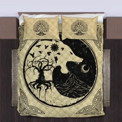 Viking Quilt Bedding Set – Viking Wolf Symbol – Art Yggdrasil Legend