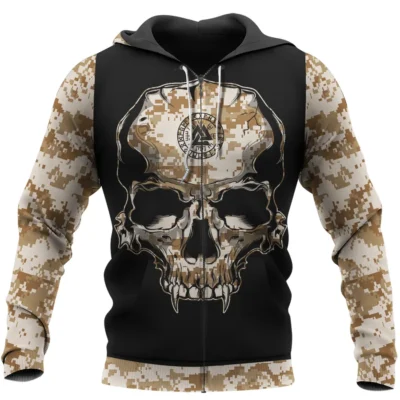 Viking Hoodie – Viking Skull Art with Jormungandr Symbol