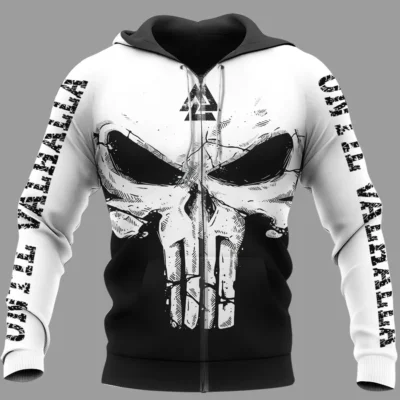 Until Valhalla Hoodie – Bold Skull Hoodie With Valknut Symbol