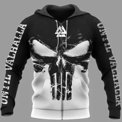 Until Valhalla Hoodie – Bold Skull Hoodie With Valknut Symbol