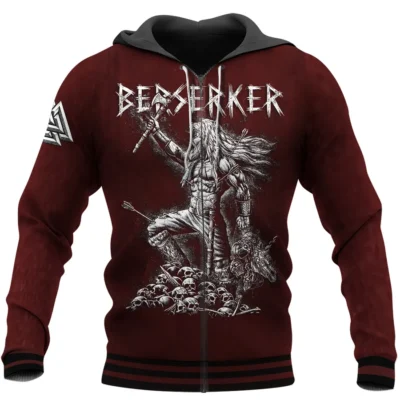 Viking Hoodie - Berserk Hoodie Featuring Berserker Warrior With Axe Viking Hoodie - Berserk Hoodie Featuring Berserker Warrior With Axe