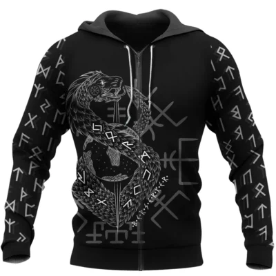 Viking Hoodie Featuring Jormungandr Son Of Loki Legendary Serpent Style Viking Hoodie Featuring Jormungandr Son Of Loki Legendary Serpent Style