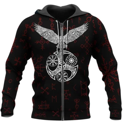 Viking Hoodie Raven Hoodie with Viking Symbol Design