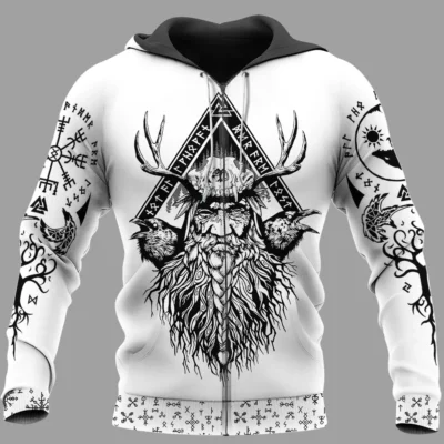 Viking Hoodie With Odin And Yggdrasil Mythic Design