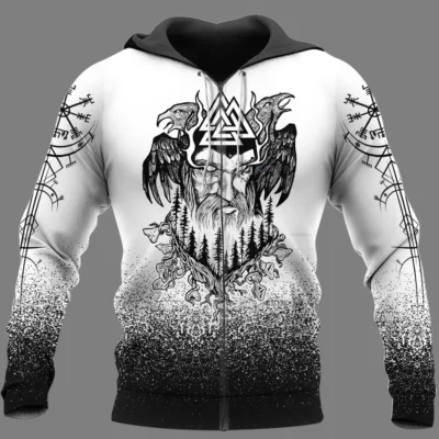 Viking Hoodie With Raven Odin And Mjölnir Legendary Viking Hoodie With Raven Odin And Mjölnir Legendary