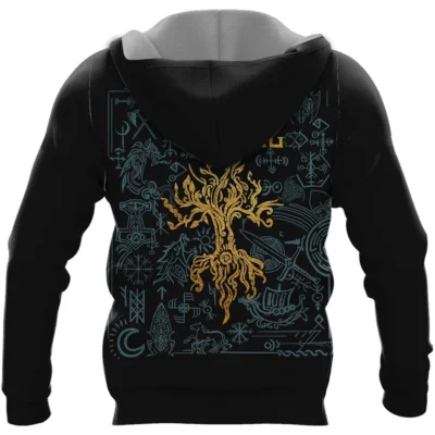 Viking Hoodie – Art Yggdrasil – Munin and Hugin Mythic Wisdom