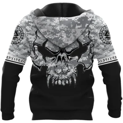 Viking Hoodie – Viking Skull Drawing with Camouflage Pattern