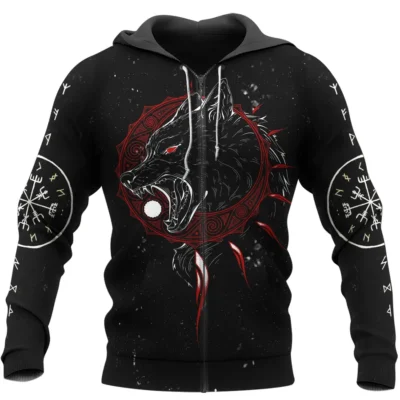 Viking Hoodie – Wolf Hoodie Featuring Hati And Skoll