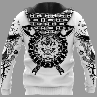 Viking Hoodies – Norse Mythology Art – Raven Wolf Serpent