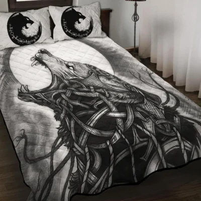 Viking Quilt Bedding Set - Powerful Norse Wolf Symbol Design Viking Quilt Bedding Set - Powerful Norse Wolf Symbol Design
