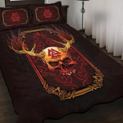 Viking Quilt Bedding Set – Abstract Red Viking Skull Art Bold Design Viking Quilt Bedding Set – Abstract Red Viking Skull Art Bold Design