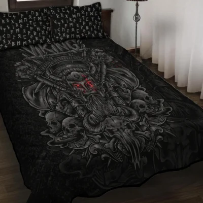 Viking Quilt Bedding Set – Bold Viking Skull Art Design