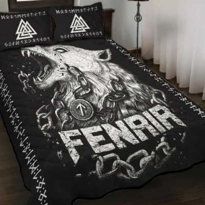 Viking Quilt Bedding Set – Fenrir Drawing Savage Legend