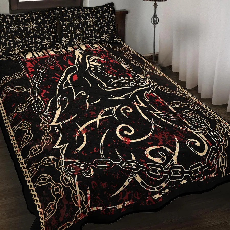 Viking Quilt Bedding Set – Fenrir Rune Untamed Strength Viking Quilt Bedding Set – Fenrir Rune Untamed Strength