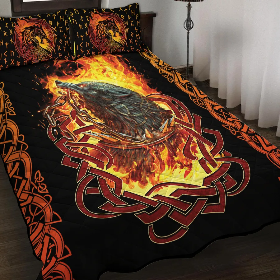 Viking Quilt Bedding Set – Fierce Fenrir Artwork Design Viking Quilt Bedding Set – Fierce Fenrir Artwork Design