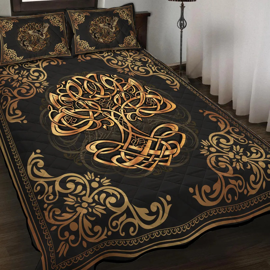 Viking Quilt Bedding Set – Gold Tree of Life Radiant Design Viking Quilt Bedding Set – Gold Tree of Life Radiant Design