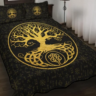 Viking Quilt Bedding Set – Gold Tree of Life Timeless Elegance