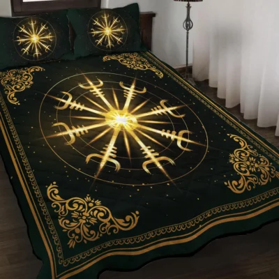 Viking Quilt Bedding Set – Golden Aegishjalmur Prestige Shield
