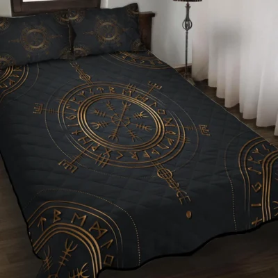 Viking Quilt Bedding Set – Golden Vegvisir Viking Compass Guiding Light Viking Quilt Bedding Set – Golden Vegvisir Viking Compass Guiding Light