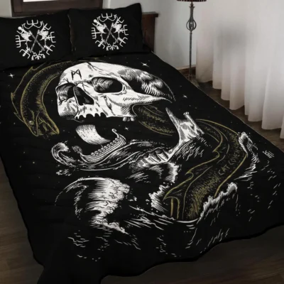 Viking Quilt Bedding Set – Jormungandr Art Serpent Legend