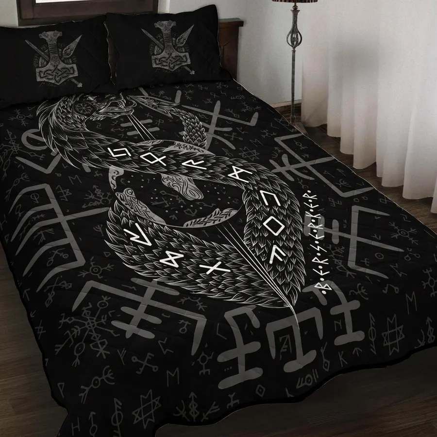 Viking Quilt Bedding Set – Jormungandr Rune Serpent Power Design Viking Quilt Bedding Set – Jormungandr Rune Serpent Power Design