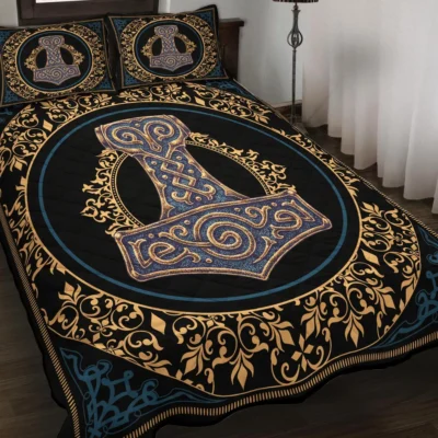 Viking Quilt Bedding Set – Mjolnir Art Thunderous Power