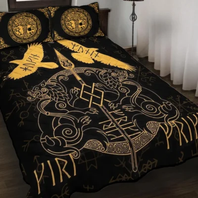 Viking Quilt Bedding Set – Munin and Hugin Raven Guardians