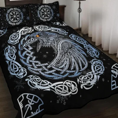 Viking Quilt Bedding Set – Norse Raven Design Legendary Wisdom